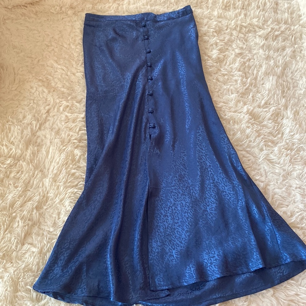 Blue leopard silky slip skirt